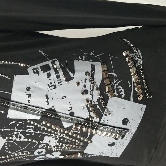 ADORE BLACK LS "MUSIC IS LIFE " EMBELLISHED BLOUSE SIZE SMALL - Picture 7 of 8
